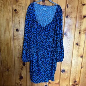 Ava And Viv Blue and Black Faux Wrap Women's Dress